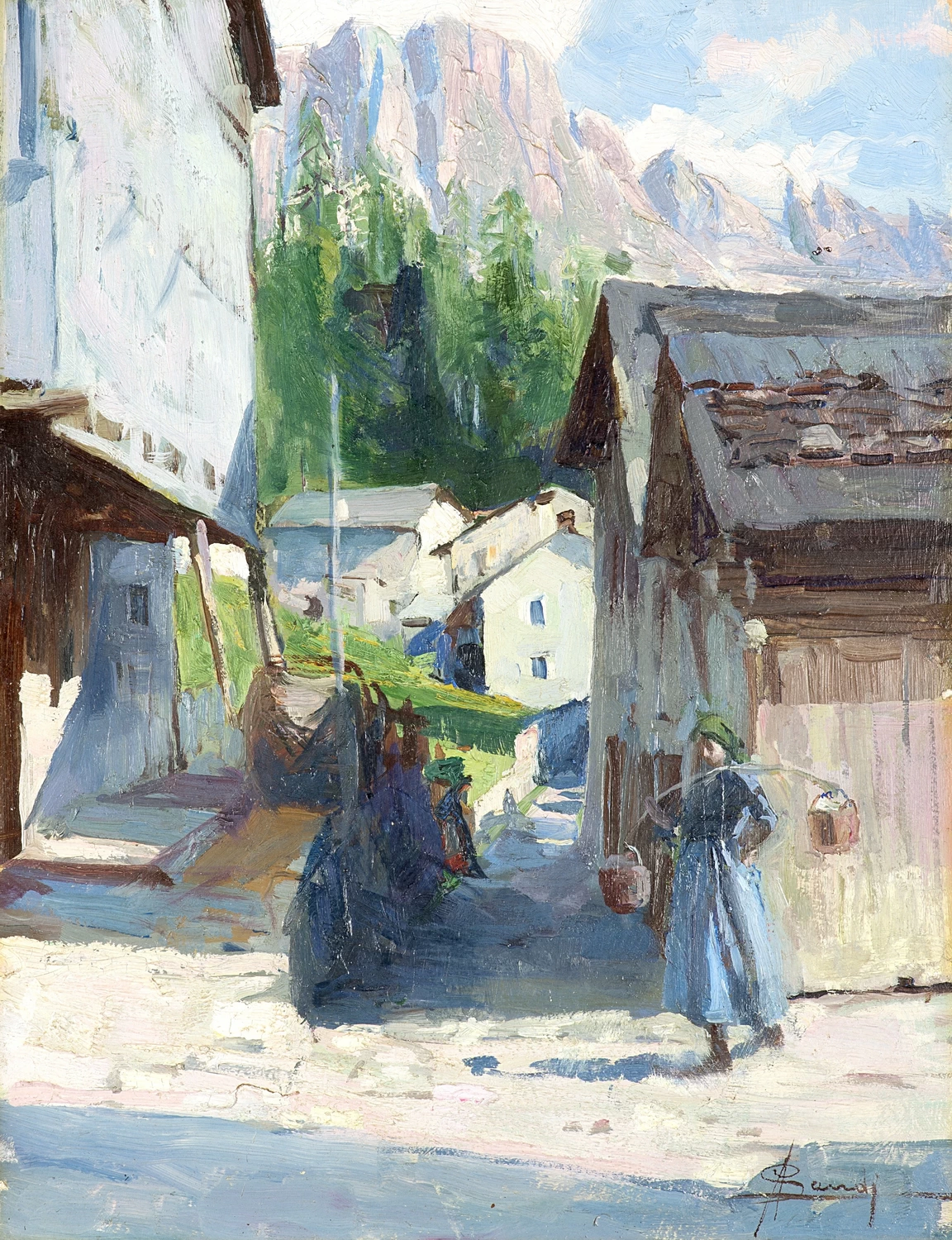  76-Angelo Landi-Scorcio di un villaggio dolomitico 